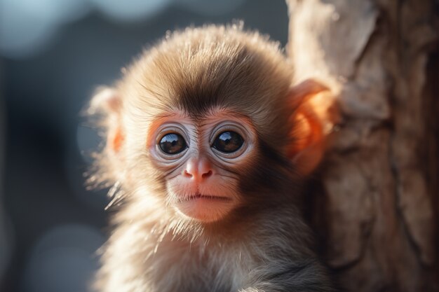 Primer plano del adorable bebé mono