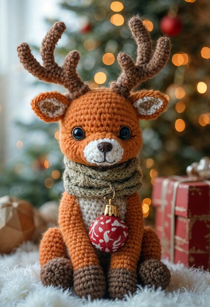 Un primer plano del adorable ciervo amigurumi