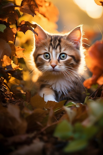 Foto gratuita primer plano de un adorable gatito al aire libre