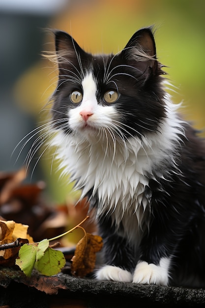 Primer plano de un adorable gatito en la naturaleza