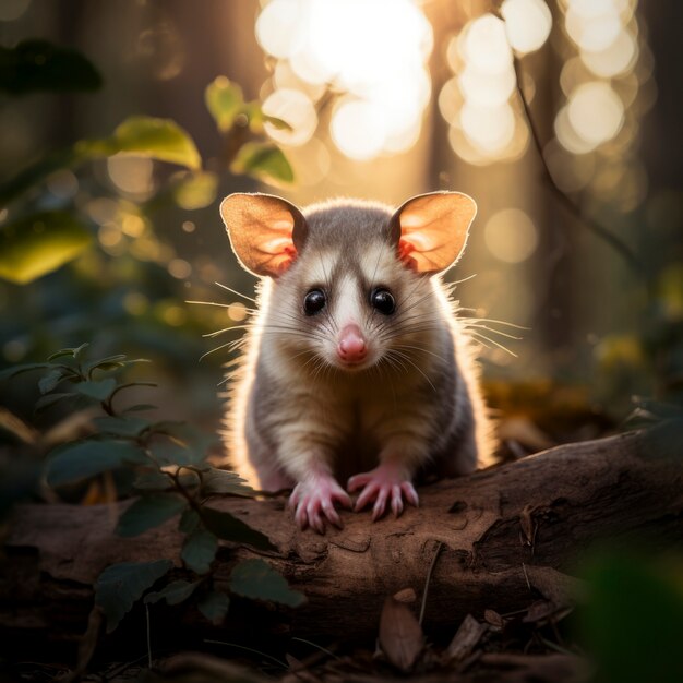 Primer plano de una adorable zarigüeya en la naturaleza