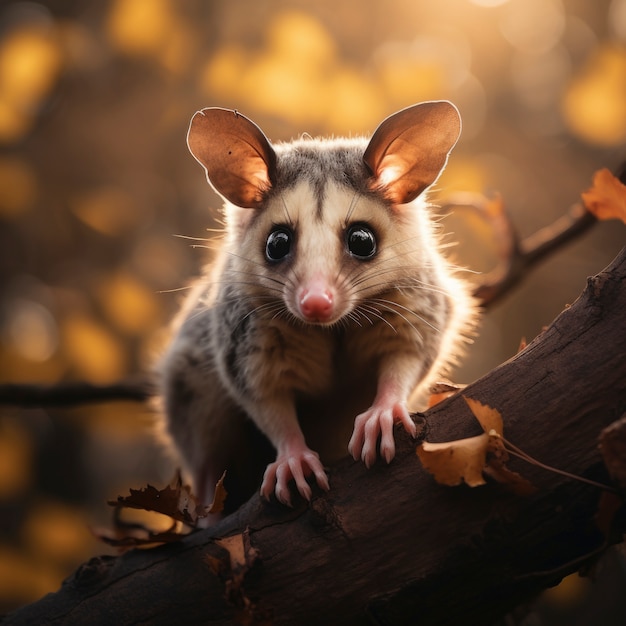 Foto gratuita primer plano de una adorable zarigüeya en la naturaleza