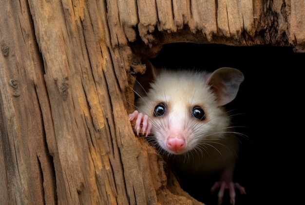 Primer plano de una adorable zarigüeya en la naturaleza