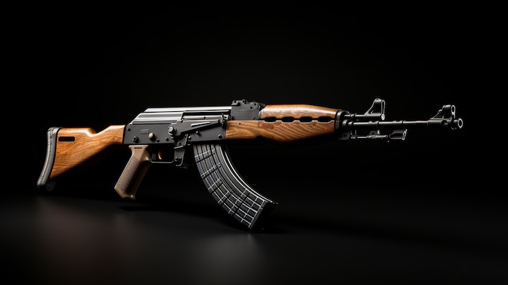 Foto gratuito primer plano del ak-47 mostrado sobre fondo negro