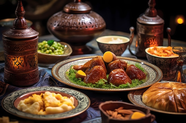 Foto gratuita un primer plano de la apetitosa comida del ramadán