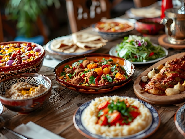 Un primer plano de la apetitosa comida del Ramadán