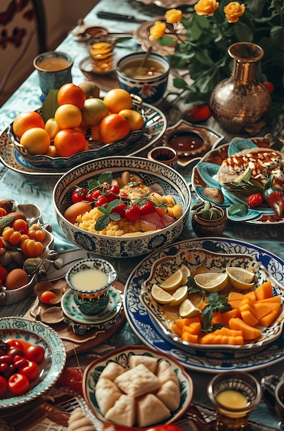 Foto gratuita un primer plano de la apetitosa comida del ramadán