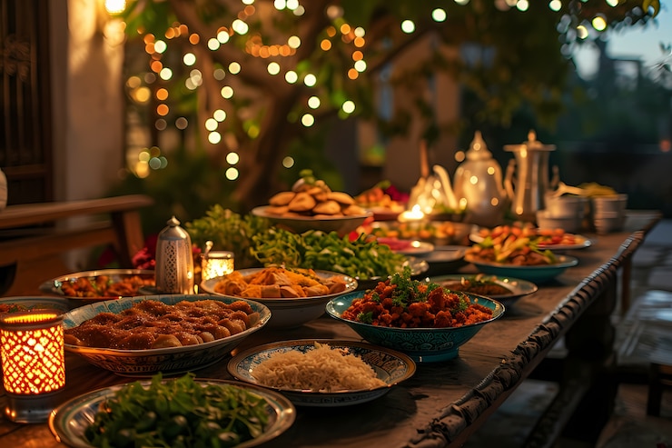 Foto gratuito un primer plano de la apetitosa comida del ramadán