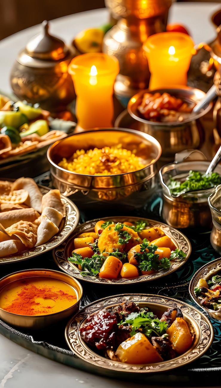 Foto gratuito un primer plano de la apetitosa comida del ramadán