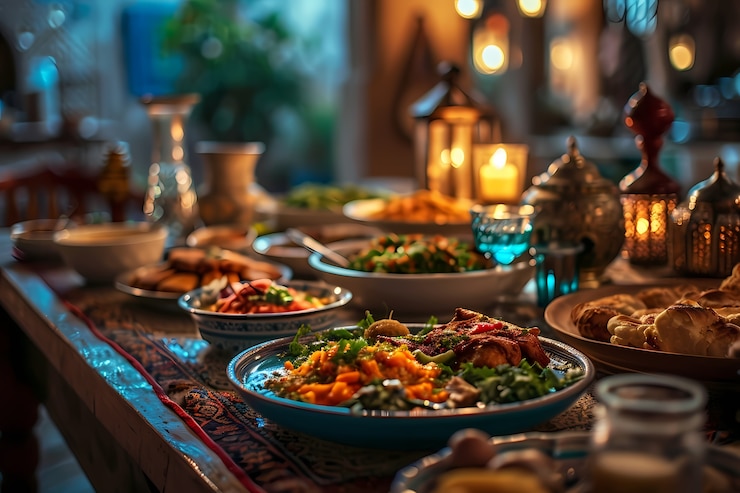 Foto gratuito un primer plano de la apetitosa comida del ramadán
