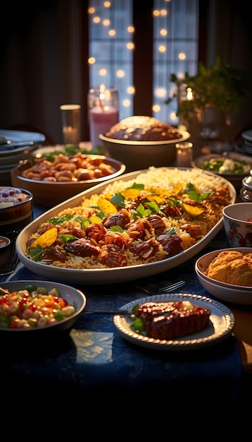 Un primer plano de la apetitosa comida del Ramadán