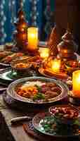 Foto gratuita un primer plano de la apetitosa comida del ramadán