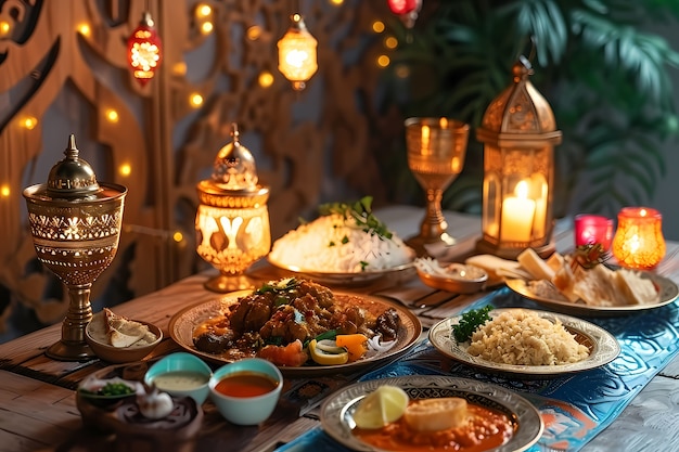 Un primer plano de la apetitosa comida del Ramadán