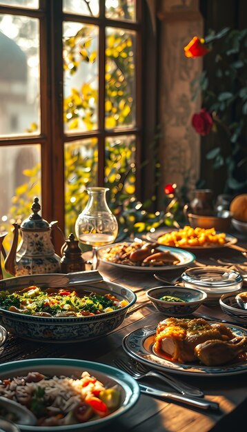 Un primer plano de la apetitosa comida del Ramadán