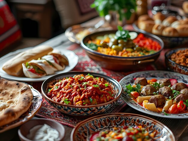 Un primer plano de la apetitosa comida del Ramadán