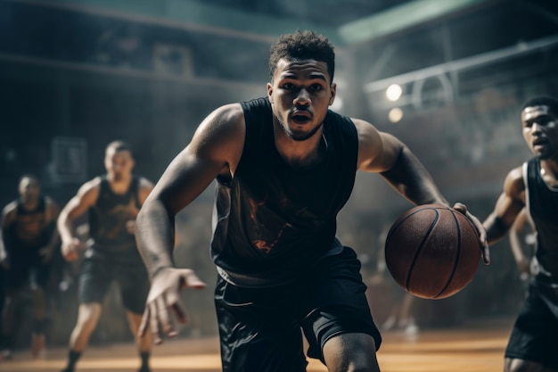 Primer plano de un atleta jugando baloncesto