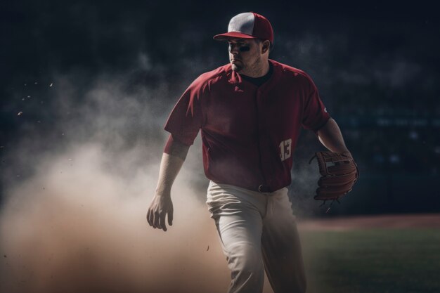 Primer plano de un atleta jugando béisbol