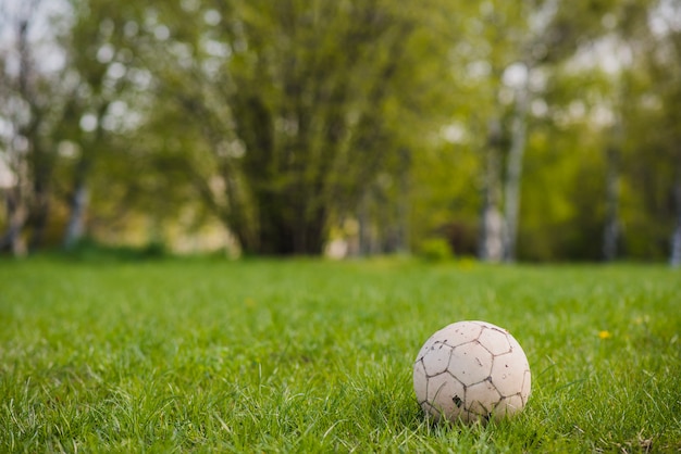 Primer plano de balón de fútbol en el césped