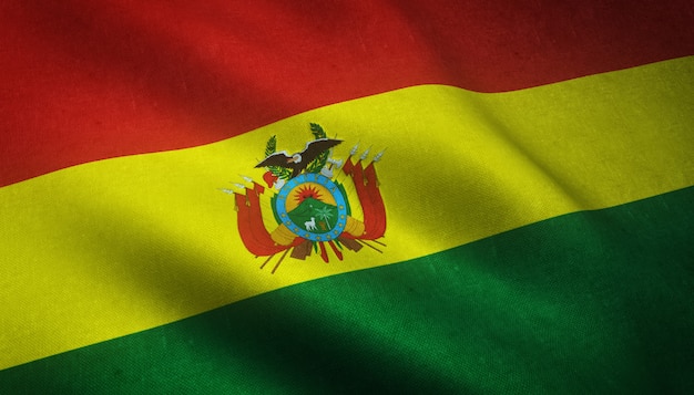 Primer plano de la bandera de Bolivia con interesantes texturas