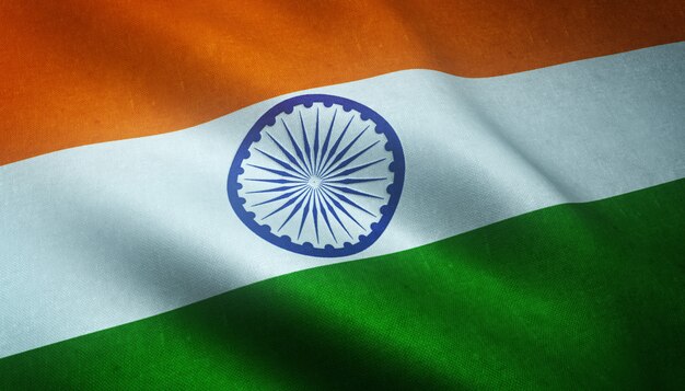 Primer plano de la bandera ondeante de la India con texturas interesantes