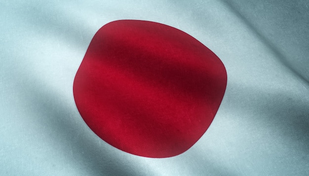 Primer plano de la bandera ondeante de Japón con texturas interesantes