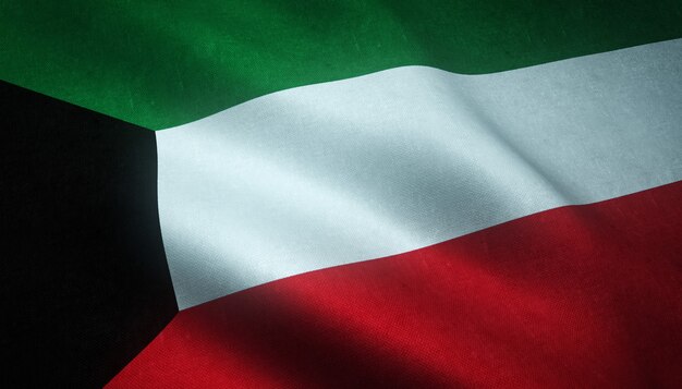 Primer plano de la bandera ondeante de Kuwait con texturas interesantes