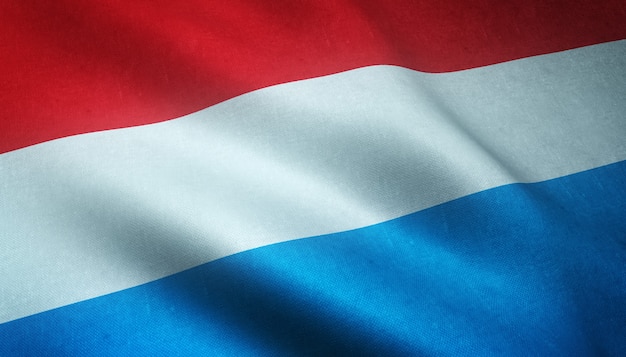 Primer plano de la bandera ondeante de Luxemburgo con texturas interesantes