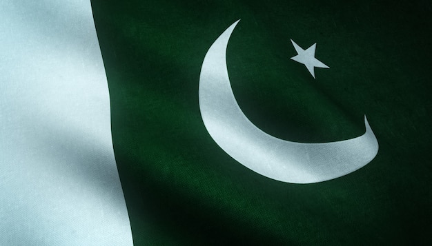Primer plano de la bandera ondeante de Pakistán con texturas interesantes