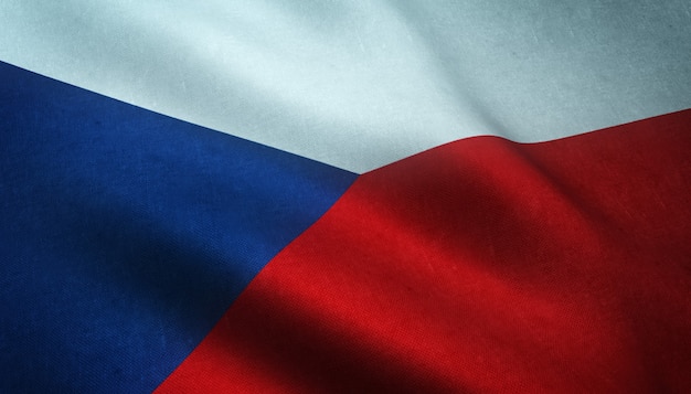 Primer plano de la bandera ondeante de la República Checa con texturas interesantes