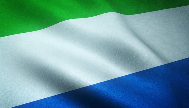 Primer plano de la bandera ondeante de Sierra Leona con texturas interesantes