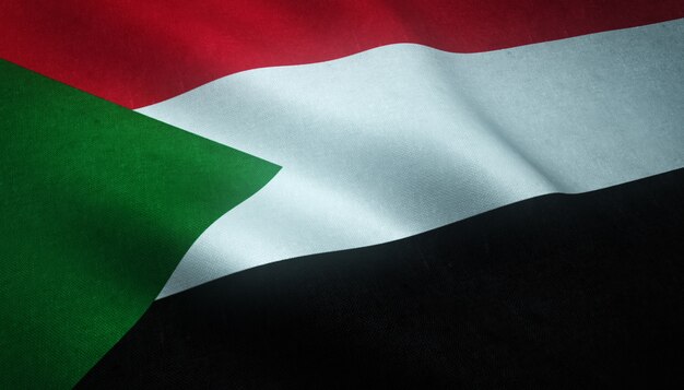 Primer plano de la bandera ondeante de Sudán con texturas interesantes