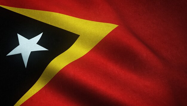 Primer plano de la bandera realista de Timor Oriental con texturas interesantes