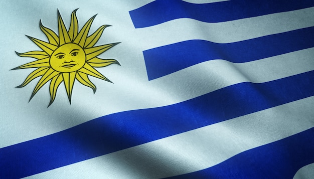 Primer plano de la bandera realista de Uruguay con texturas interesantes