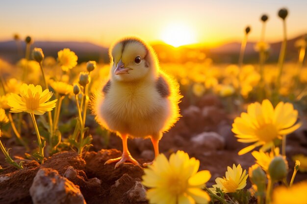 Un primer plano en el bebé pollo lindo