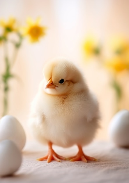 Un primer plano en el bebé pollo lindo