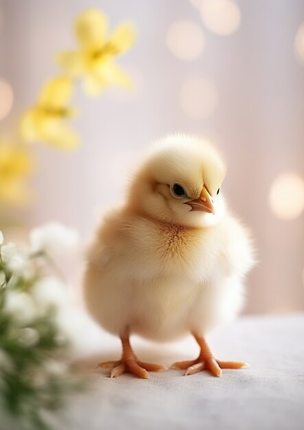 Un primer plano en el bebé pollo lindo