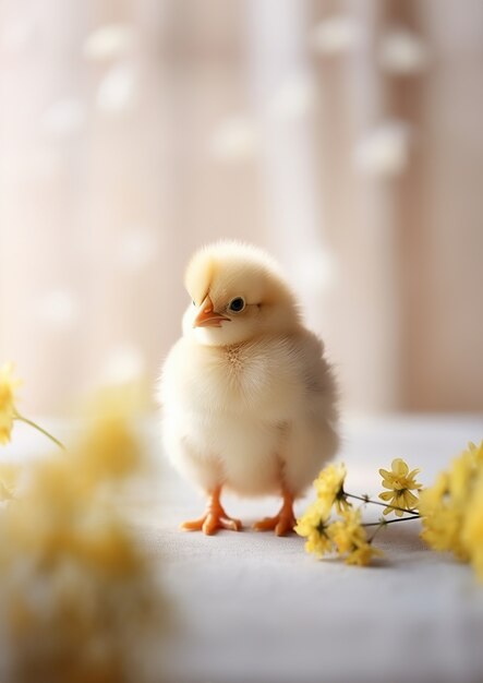 Un primer plano en el bebé pollo lindo