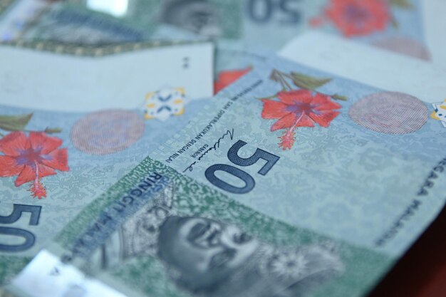 Primer plano de billetes de Riggit de Malasia