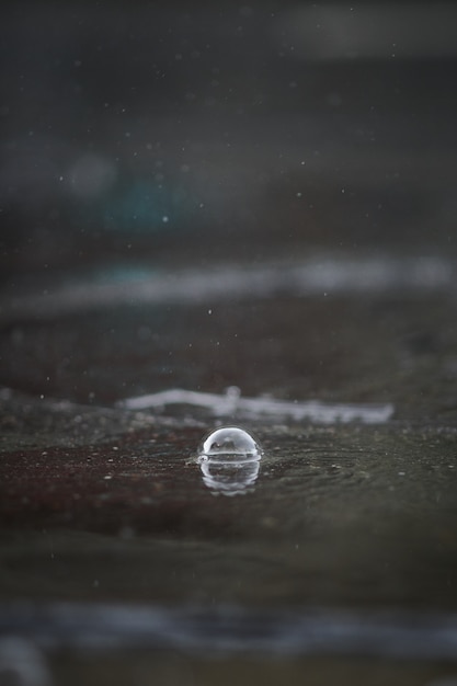 Foto gratuita primer plano de una burbuja de lluvia en el camino
