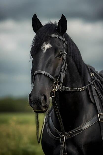 Un primer plano en el caballo negro