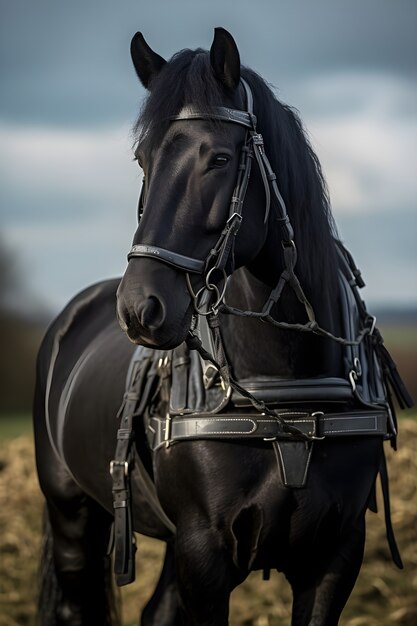 Un primer plano en el caballo negro