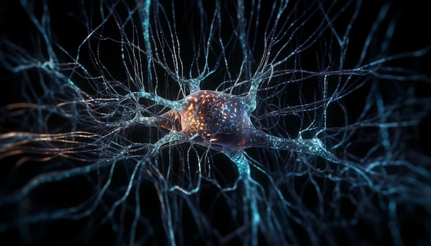 Foto gratuita un primer plano de un cerebro con luces azules y naranjas
