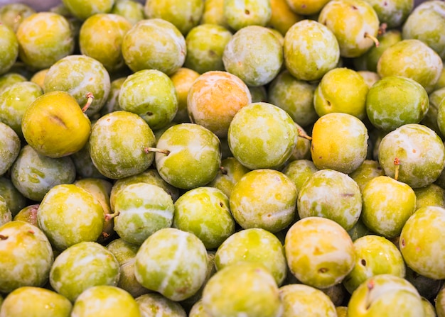 Primer plano de ciruelas verdes o fruta de greengage