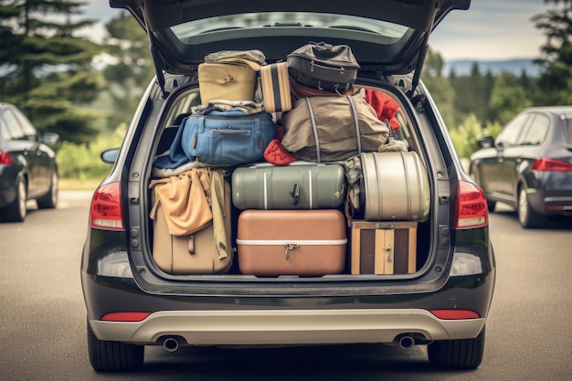 Primer plano en el coche lleno para viajar