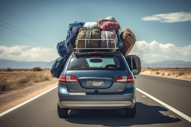 Primer plano en el coche lleno para viajar