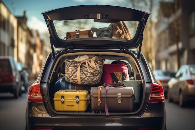 Primer plano en el coche lleno para viajar