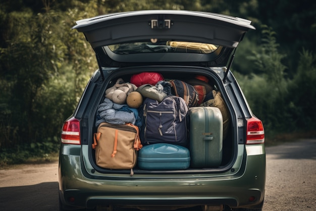 Foto gratuita primer plano en el coche lleno para viajar