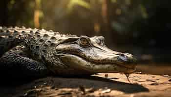 Foto gratuita primer plano de cocodrilo peligroso en ia generativa de pantano africano