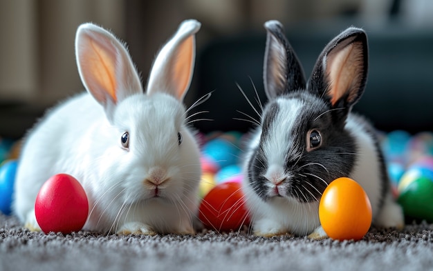 Un primer plano de los conejitos de Pascua
