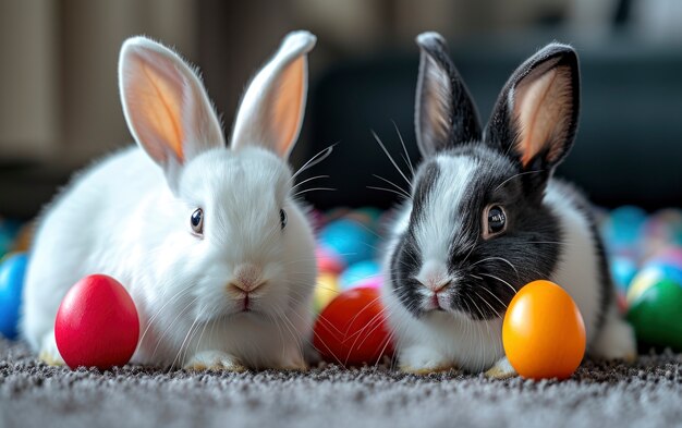 Un primer plano de los conejitos de Pascua